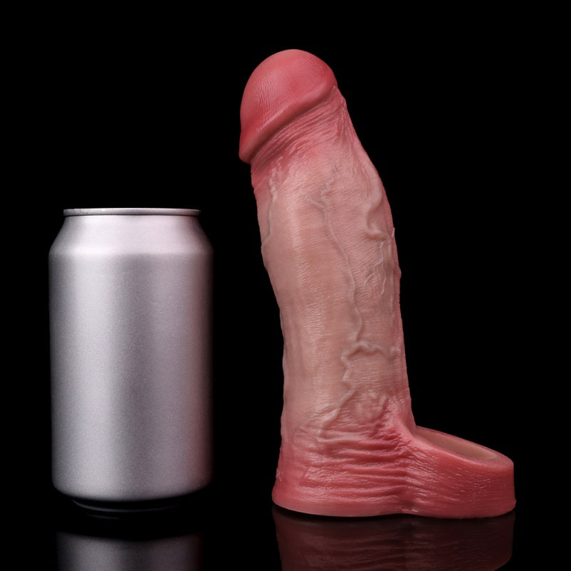 Penishülle mit Hodenverschluss und Ejakulationsverzögerung – lebensechter Umfangsverstärker aus Silikon für den Penis