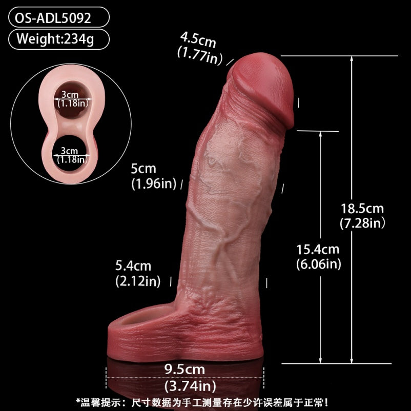 Penishülle mit Hodenverschluss und Ejakulationsverzögerung – lebensechter Umfangsverstärker aus Silikon für den Penis