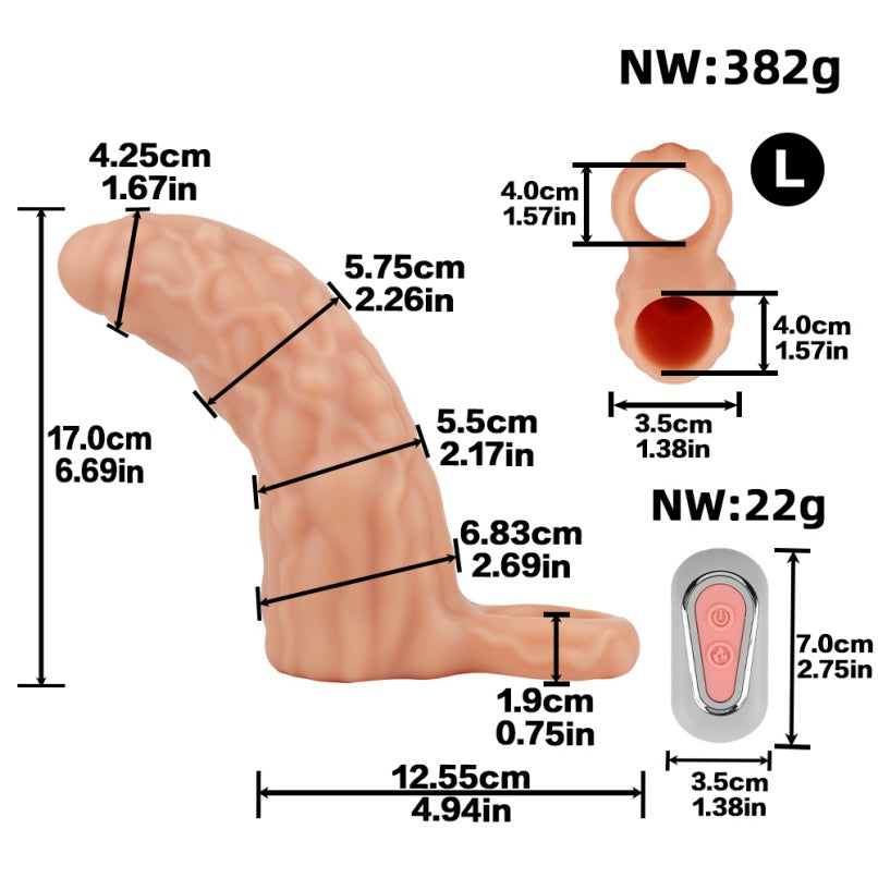 Penis Enlargement Vibrating Cock Sleeve - Fantasy Flesh Dildo Silicone Male Sex Toy Extender
