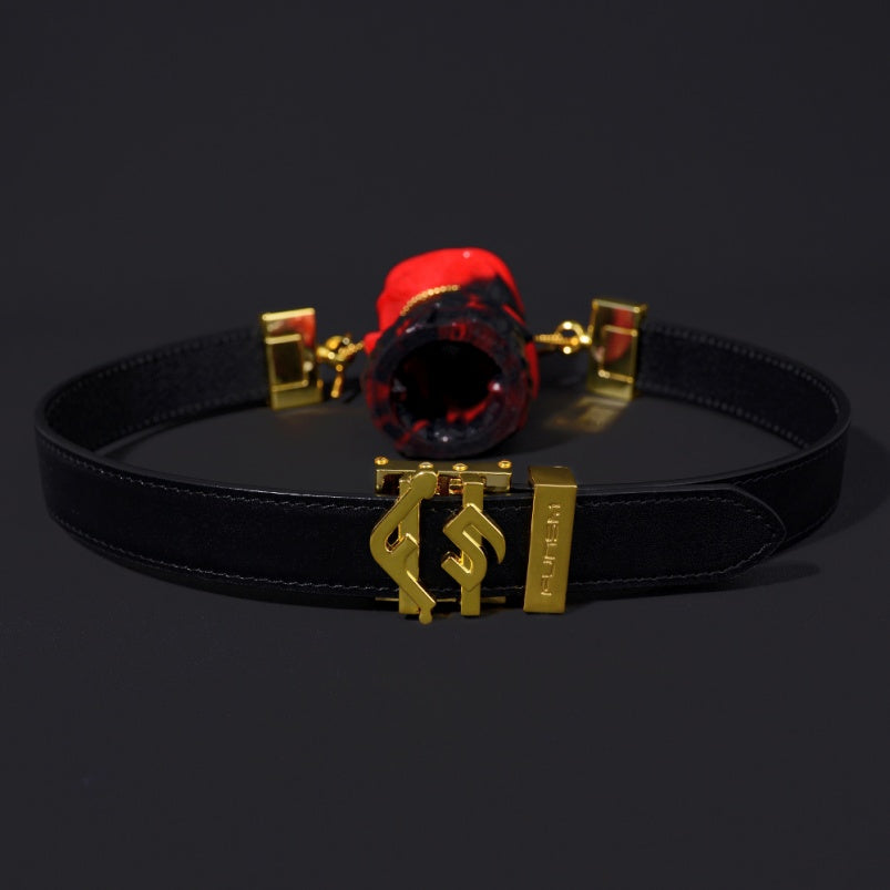 Bâillon-bouche Yukina Fantasy - Bâillon-boule en silicone rose rouge et noir, cuir, jouets sexuels BDSM coquins