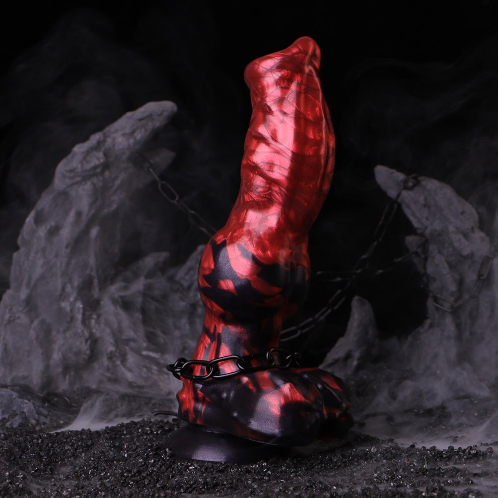 Blood-Red Silicone Fantasy Monster Blowjob - Dog-Shaped Knot Vagina Masturbator