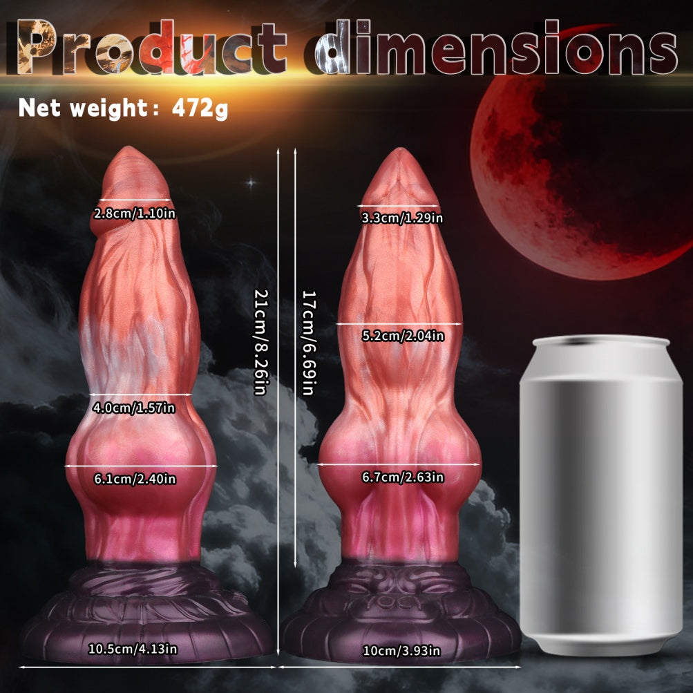 Crimson Silicone Monster Expansion Fantasy Dildo - Insertable Vaginal Masturbating Suction Cup Toy