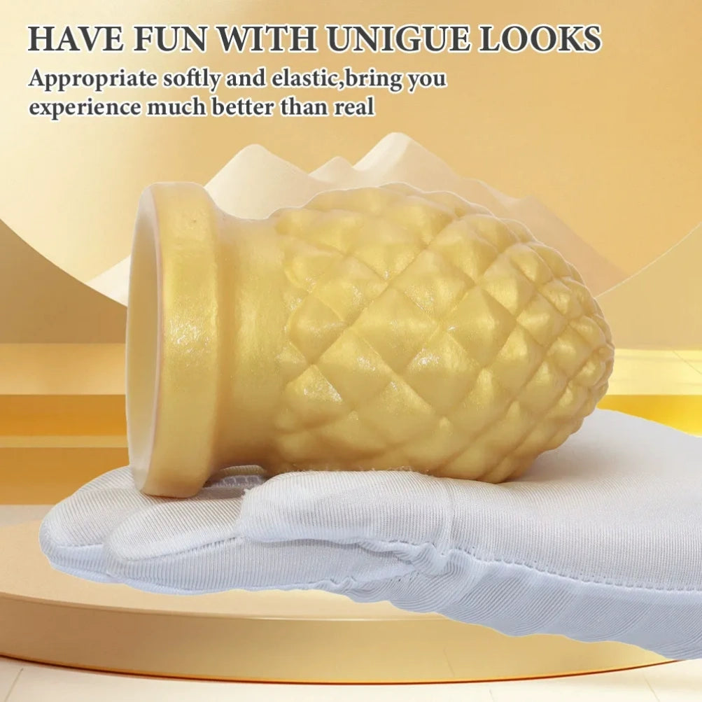 Pineapple-Shaped Fantasy Fist Butt Plug Silicone Dildo - Yellow Silicone Vaginal Expansion Toy for Women