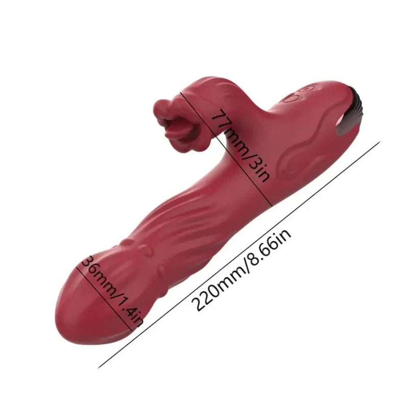 Double End Clit Tongue Lick Vibrating Dildo - 360° Rotating Rabbit Vibrator Handy Female Sex Toys