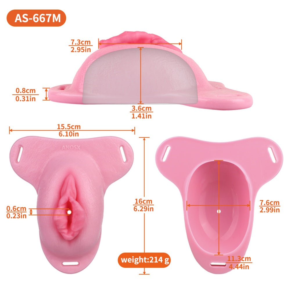Pink Silicone Fantasy Tiny Chastity Cage - Female Stand-to-Pee Devices Strap-On Tools
