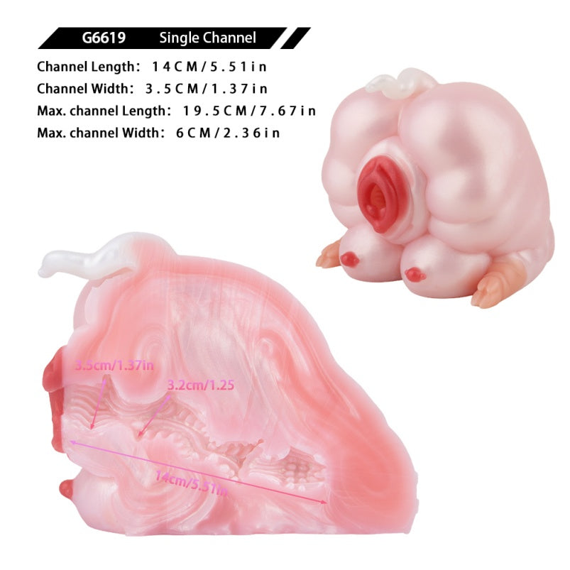 Pink Silicone Penis Massaging Fantasy Animal Pocket Pussy - Realistic Sex Doll Blowjob Toy