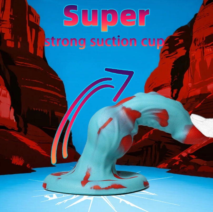 Gode en silicone bleu et rouge en forme de chien fantaisie – Insertion pour expansion et stimulation vaginales
