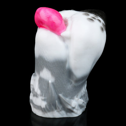 Dalmatian Mouth Pocket Pussy — Platinum Silicone Fantasy Dog Mouth Masturbator with Pink Tongue & Single-Channel Textured Design