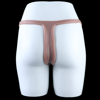 Dual-Ring Cock Sleeves | Wearable Curved Penis Extender with Realistic Balls — No-Waistband Hollow Platinum Silicone Sleeve for ED & Girth Enhancement