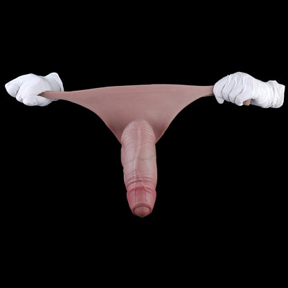 Uncut Cock Sleeves | Foreskin-Style Wearable Penis Extender with Vein Detail & Balls — Hollow Platinum Silicone Enlargement Sleeve for ED & Size Enhancement