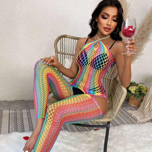 Irresistible Allure: Cross-Border European and American Rainbow Bodystocking - One Size Fits All