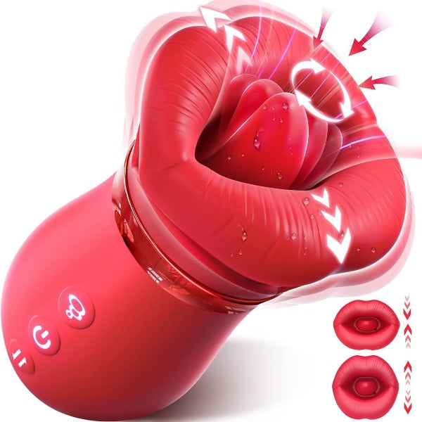 Big Mouth Tongue Licking Women Vibrator - Red Lips Clit Nipple Clamps Female Sex Toy