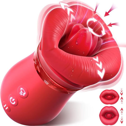 Big Mouth Tongue Licking Women Vibrator - Red Lips Clit Nipple Clamps Female Sex Toy