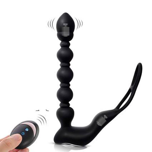 Remote Control Anal Beads Prostate Massager - Vibrating Cock Ring Male Sex Toys