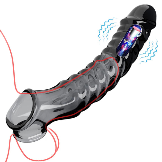 Vibrating Cock Sleeve Penis Enlarger - Penis Ring Delay Ejaculation Condom Sex Toy for Men
