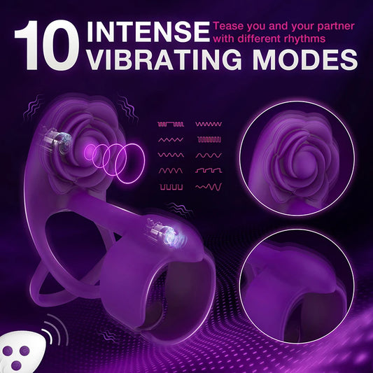 Domlust Vibrierender Penisring mit Fernbedienung – Lila Rose Klitorisstimulator, Sexspielzeug für Paare