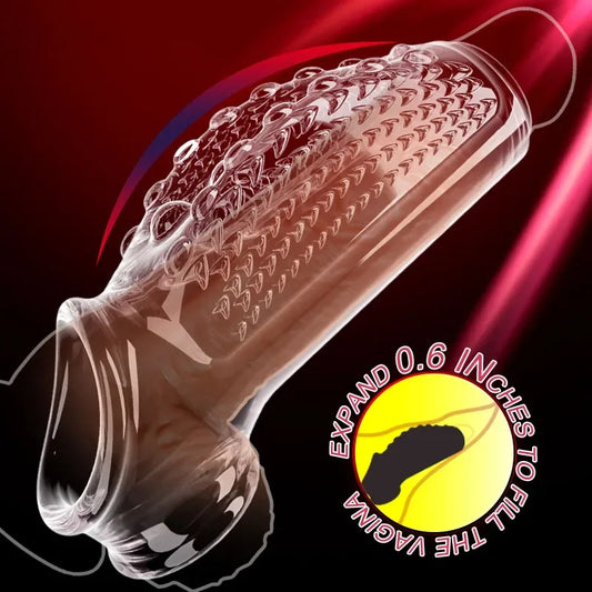 Vibrating Cock Sleeve Penis Extenter - Jelly Cockring Delay Ejaculation Condom Male Sex Toy