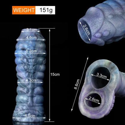 Monsterdildo Ribbed Cock Sleeve Male Masturbator - Silicone Dragon Penis Enlarger Sex Toy for Men