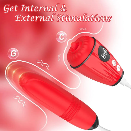 Clit Licking Stimluator Thrusting Anal Dildo Vibrator 2-in-1 Sex Toys for Women
