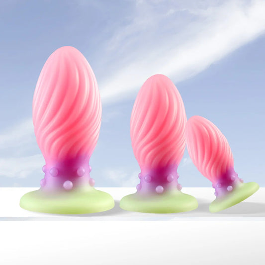 Luminous Anal Dilator Butt Plug - Pink Anal Dildo Knotted Silicone Female Sex Toys