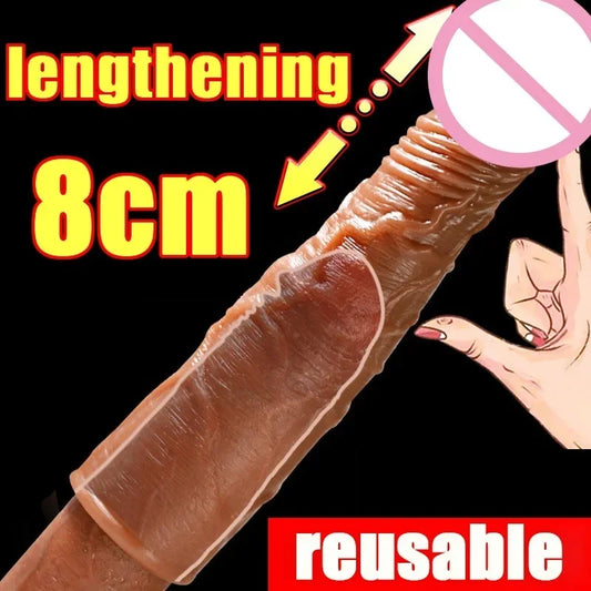 Realistic Dildo Cock Sleeve Male Sex Toys - Condom Penis Extender Vagnia Anal Stimulator