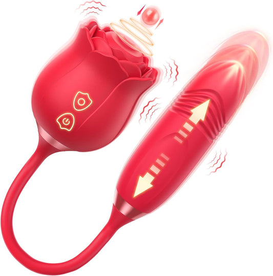 Thrusting Dildo Clit Sucking Rose Toy - Double End Dildo Vibrator Female Sex Toy