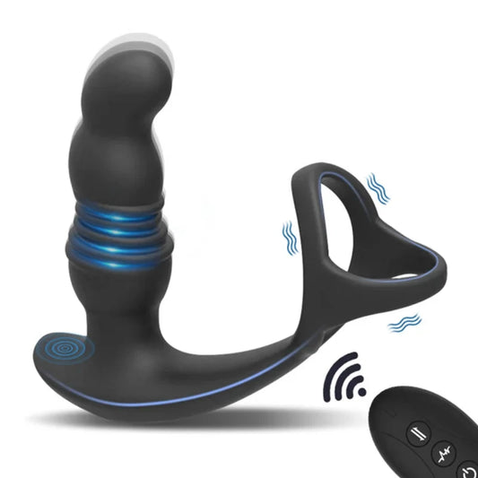 Remote Control Thrusting Dildo Male Sex Toys - Vibrating Cock Ring Prostate Massager