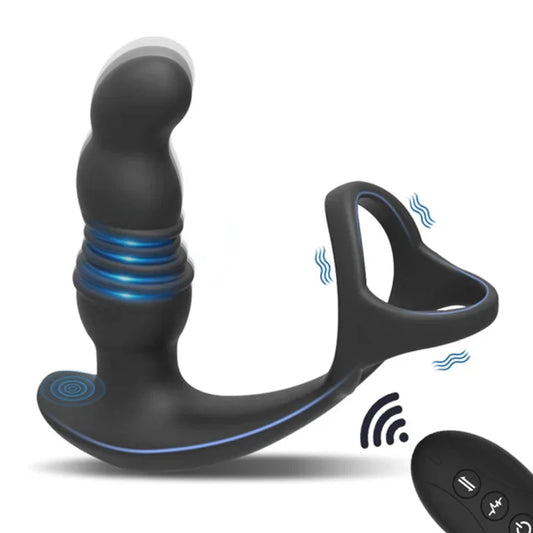 Fernbedienungs-Stoßdildo für Männer, Sexspielzeug – vibrierender Penisring, Prostata-Massagegerät