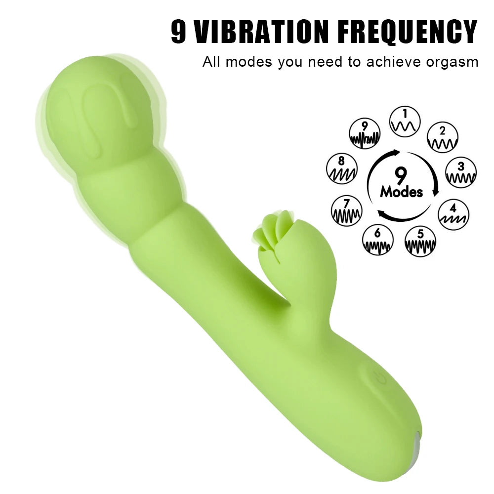 Tongue Clit Clamp Vibrating Dildo - G Spot Clitoral Stimulation Women Sex Toy