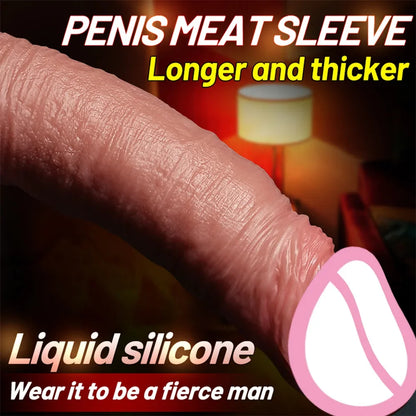 Realistic Penis Sleeve Condom Couple Sex Toy - Silicone Reusable Delay Ejaculation