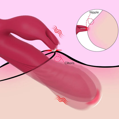 Vibromasseur clitoridien pour point G de lapin - Pinces à tétons pour clitoris à chaleur automatique Masseur de prostate vibrant