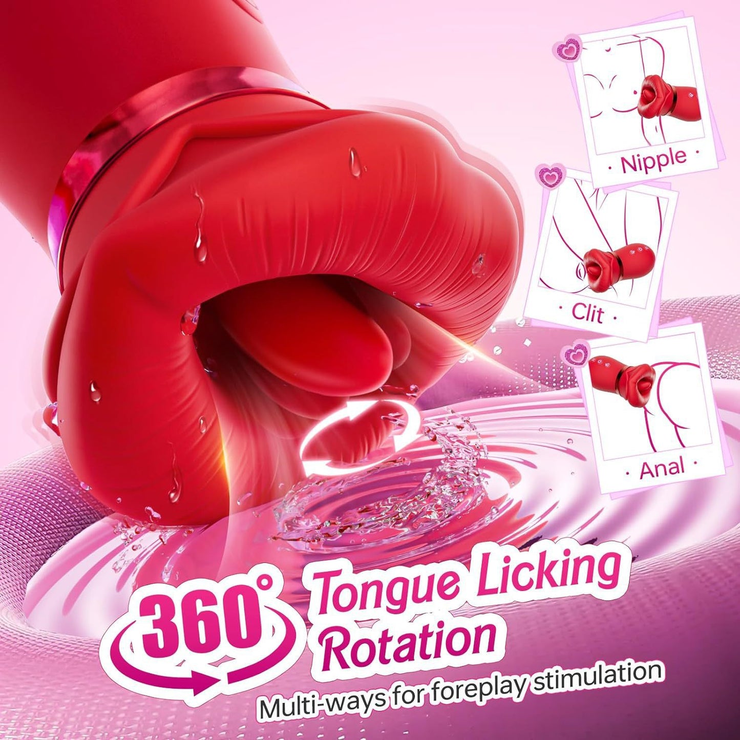Big Mouth Tongue Licking Women Vibrator - Red Lips Clit Nipple Clamps Female Sex Toy