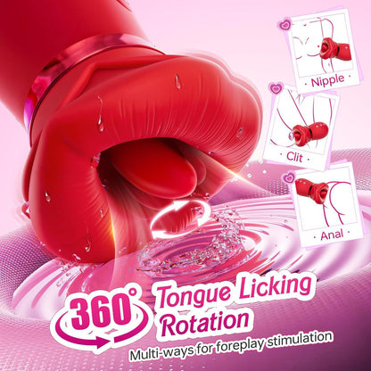Big Mouth Tongue Licking Women Vibrator - Red Lips Clit Nipple Clamps Female Sex Toy