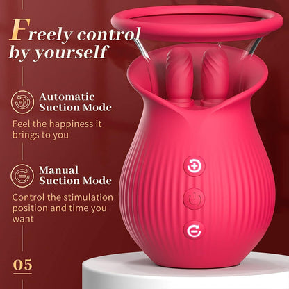 Nipple Clit Stimulator - Dual Tongue Rotating Licking Oral Sucking Female Sex Toys
