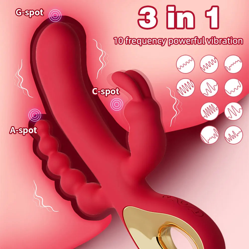 Rabbit G Spot Vibrator Anal Beads Butt Plug 3-in-1 Female Sex Toys