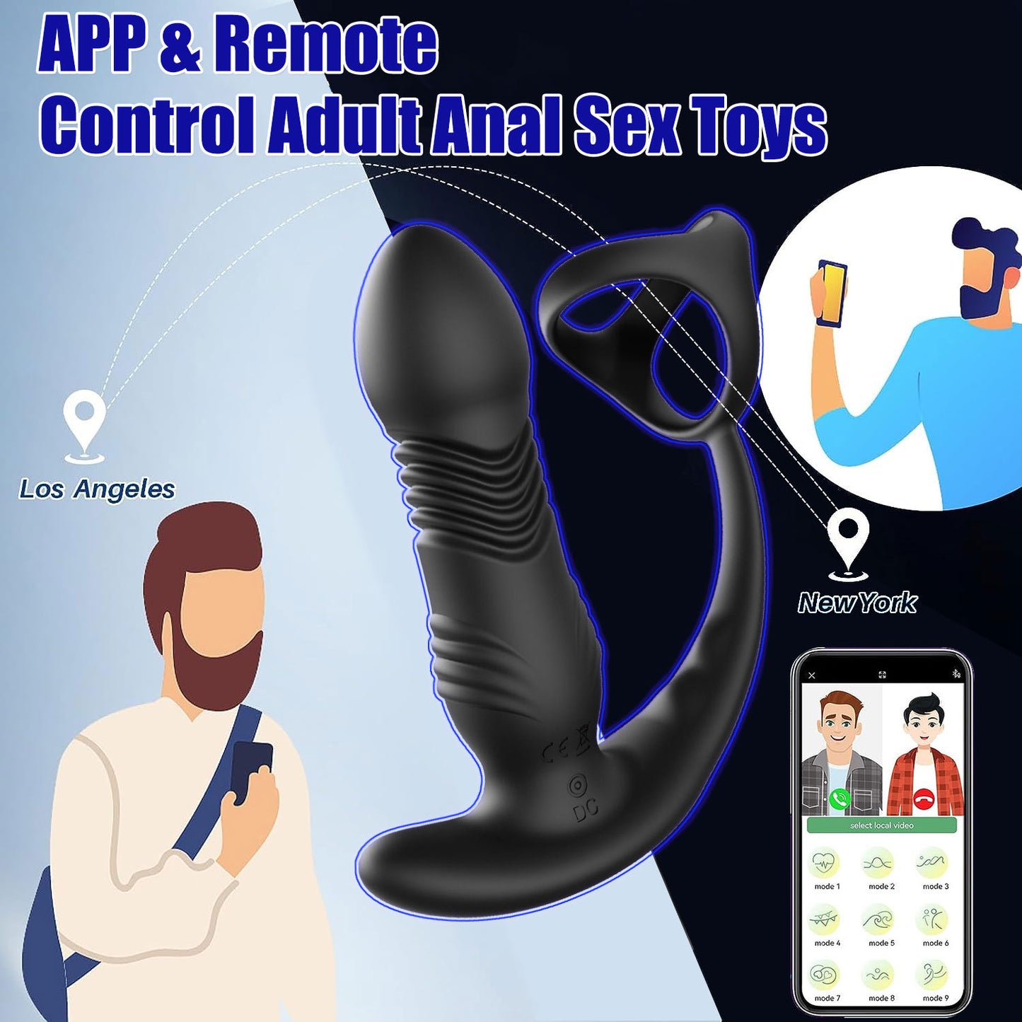 APP Control Thrusting Dildo Anal Vibrator - Remote Control Cock Ring Male Sex Toy