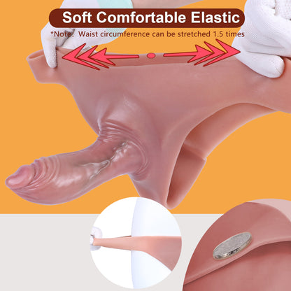 Realistic Bareskin Male Hollow Dildo Underwear - Small Glan Big Thick Penis Sleeve Extender Pant