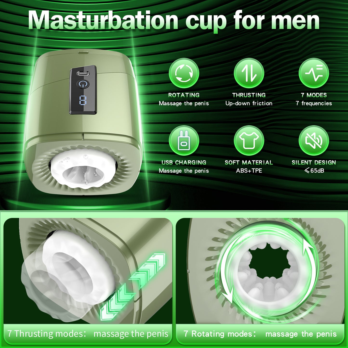 Male Masturbator - Thrusting Rotating Pocket Pussy Masturbation Cup Sex Toy for Men