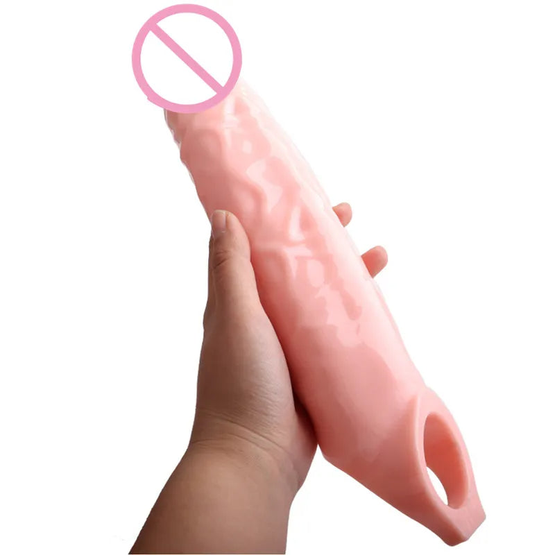 Big Cock Sleeve Penis Extender Male Sex Toy - Silicone Lifelike Dildo Condom Delay Ejaculation