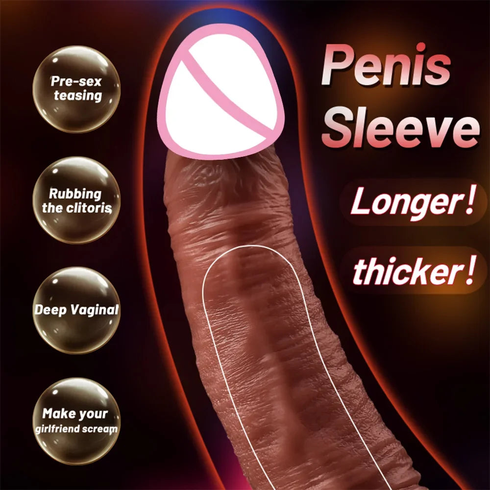 Realistic Penis Sleeve Condom Couple Sex Toy - Silicone Reusable Delay Ejaculation