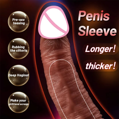 Realistic Penis Sleeve Condom Couple Sex Toy - Silicone Reusable Delay Ejaculation