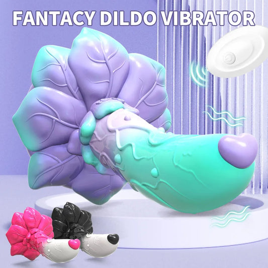 Vibrierender Dildo-Buttplug - Fernbedienung, großer Dildo mit Saugnapf und Rose, Sexspielzeug für Frauen