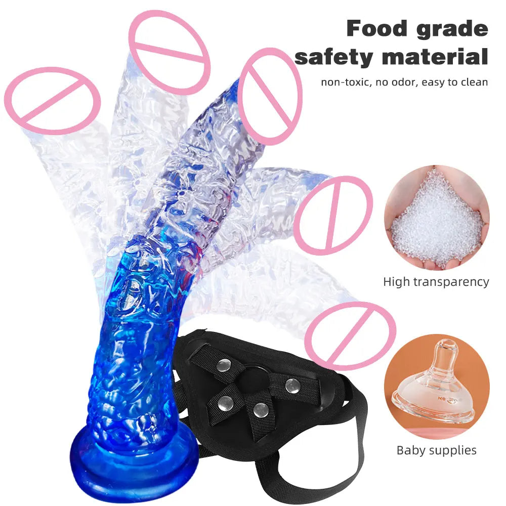 Strap On Dildo Couple Sex Toys - Harness Jelly Colorful Realistic Dildos for Lesbian