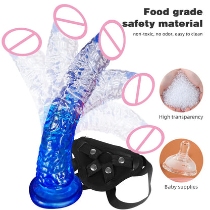 Strap On Dildo Couple Sex Toys - Harness Jelly Colorful Realistic Dildos for Lesbian
