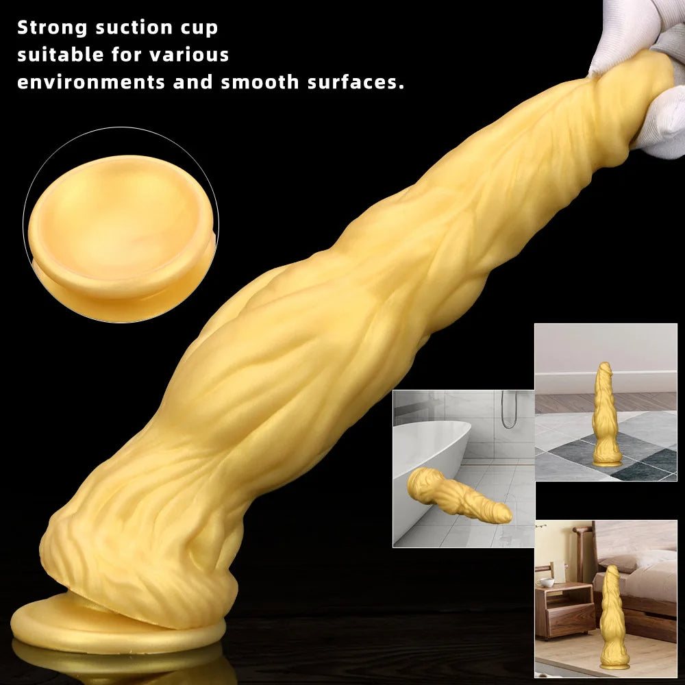 Goldener Monsterdildo-Buttplug – Exotischer geknoteter Analdildo, Vaginal-Prostata-Sexspielzeug