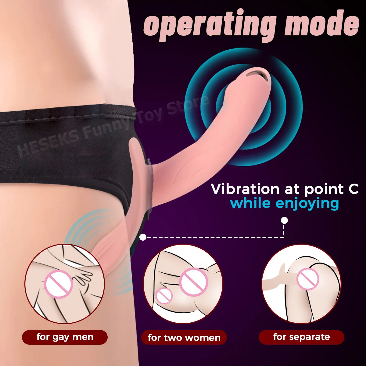 Vibrierender Strapon-Dildo für Lesben – doppelseitiger rosa Analdildo, G-Punkt-Vibrator, Klitorisstimulator