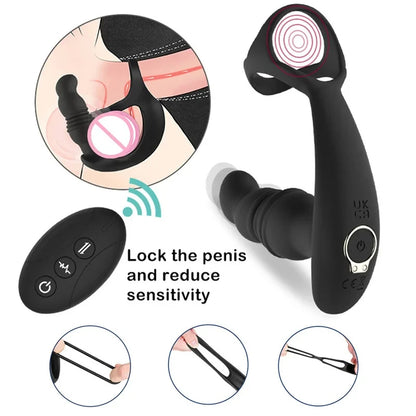 Remote Control Thrusting Dildo Male Sex Toys - Vibrating Cock Ring Prostate Massager