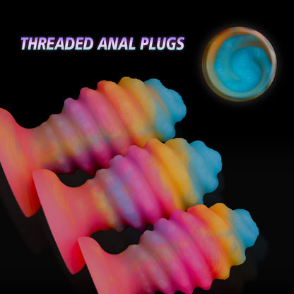 Leuchtender Conch-Analdildo-Buttplug - Bunter Spiral-Monsterdildo, Vaginal-Prostata-Massagegerät