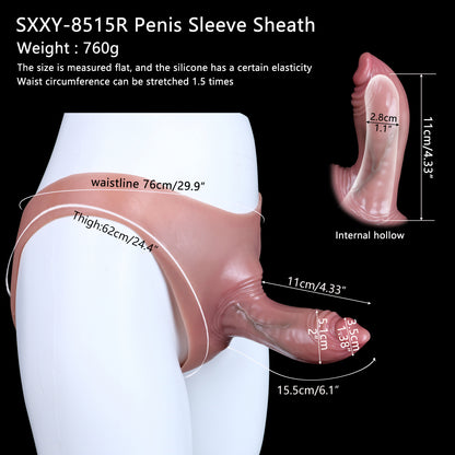 Realistic Bareskin Male Hollow Dildo Underwear - Small Glan Big Thick Penis Sleeve Extender Pant