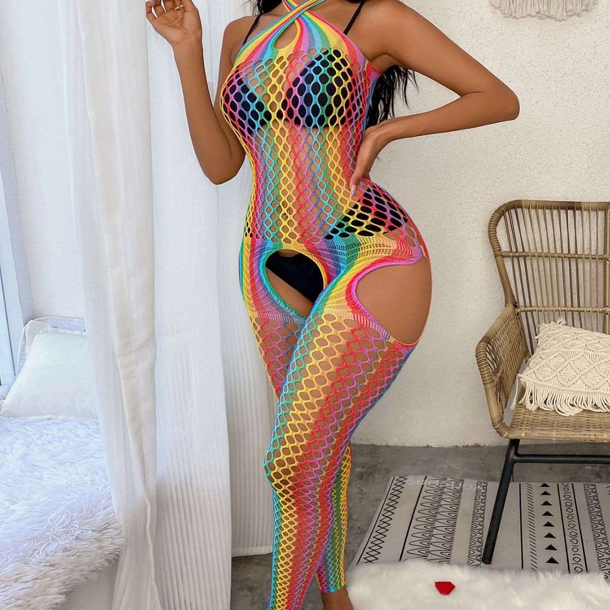 Irresistible Allure: Cross-Border European and American Rainbow Bodystocking - One Size Fits All